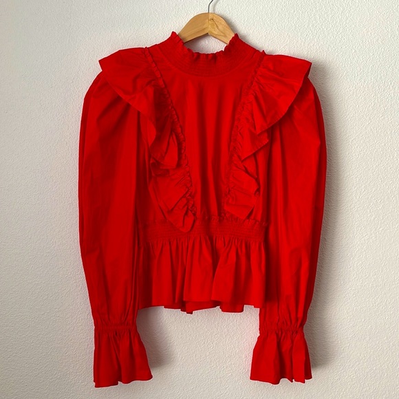 Sea New York Tops - NWT SEA NEW YORK| Red Ruffle Blouse| Open Back With Ties|Size 6